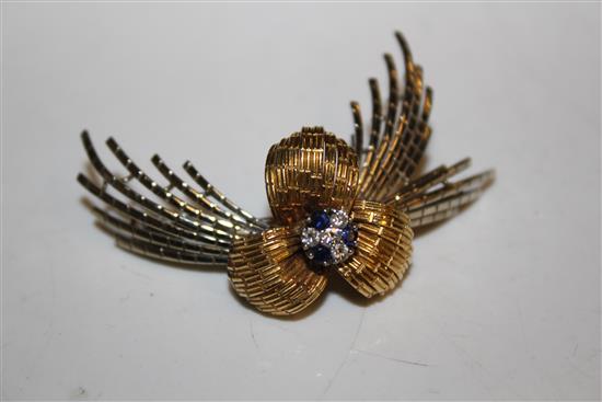 Modern gold, sapphire and diamond brooch
